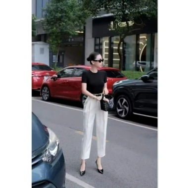 Quần Tây Baggy Nữ Cạp Cao Sọc 9 Tấc Ống Đứng Dáng Thanh Lịch Công Sở Cao Cấp