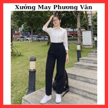 Quần Tây Baggy Nữ Cạp Đai Lưng Cao – Dày Dặn, Phối Đồ Đi Học, Làm, Chơi