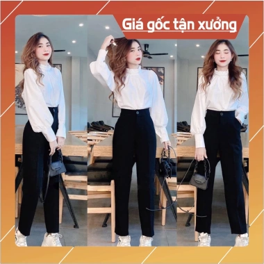 Quần Tây Baggy Nữ Đai Lưng Cao Đen Dài - Vải Vitex Dày Dặn, Phối Sơ Mi Đi Học