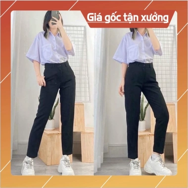 Quần Tây Baggy Nữ Đai Lưng Cao Đen Dài - Vải Vitex Dày Dặn, Phối Sơ Mi Đi Học