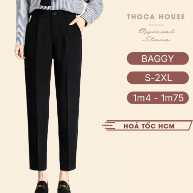 Quần tây baggy nữ đen dài 100cm THOCA HOUSE phù hợp trên 170cm đi làm và đi học
