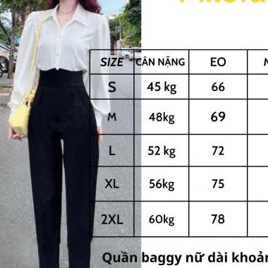 Quần Tây Baggy Nữ Lưng Cao Cạp V Khóa Sau Lưng - Phong Cách Đi Học và Công Sở