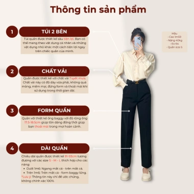 Quần tây baggy nữ lưng cao vải tuyết mưa đen thắt lưng thanh lịch đi làm công sở 3