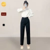 Quần tây baggy nữ lưng cao vải tuyết mưa đen thắt lưng thanh lịch đi làm công sở 5