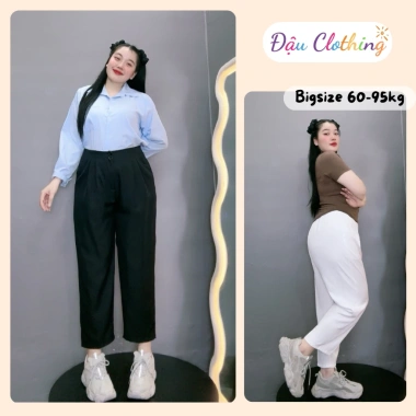 Quần tây bigsize nữ 9 tấc lưng chun khuy cài cotton lạnh công sở - 159k
