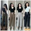 Quần Tây Công Sở Baggy Rút Dây Chất Ruby Lưng Chun Chuẩn Form - 4 Màu Đen Nâu Rêu Ghi Giá 150k