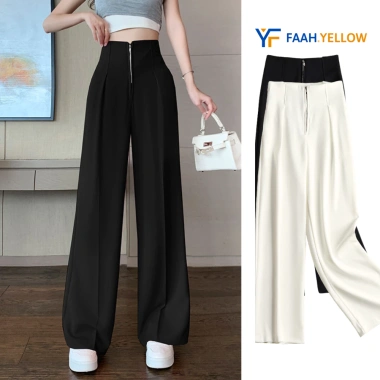 Quần Tây Công Sở Madela Ống Rộng Cạp Cao Khoá Trước, Không Cúc, Tôn Dáng Nữ