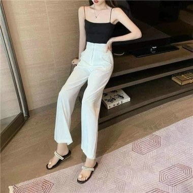 Quần Tây Công Sở Madela Ống Rộng Cạp Cao Khoá Trước, Không Cúc, Tôn Dáng Nữ