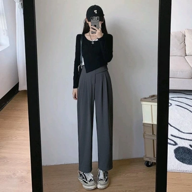 Quần tây công sở MIE baggy vạt lệch cúc hông lưng thun - Giá chỉ 209.000 VND