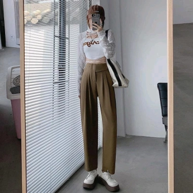 Quần tây công sở MIE baggy vạt lệch cúc hông lưng thun - Giá chỉ 209.000 VND