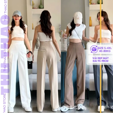 Quần tây công sở nấm lùn, form ống suông lưng cao, khóa kéo vô hình, bigsize - 106.554₫