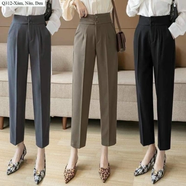 Quần Tây Công Sở Nữ Cúc Cạp Cao Baggy Lưng Cao Tôn Dáng, Co Giãn Nhẹ - Giá 99k
