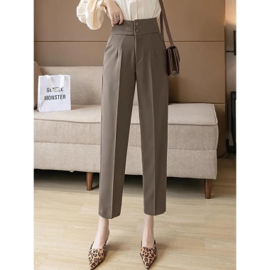 Quần Tây Công Sở Nữ Cúc Cạp Cao Baggy Lưng Cao Tôn Dáng, Co Giãn Nhẹ - Giá 99k
