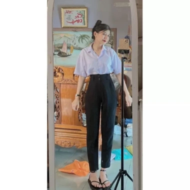 Quần Tây Công Sở Nữ Cúc Cạp Cao Baggy Lưng Cao Tôn Dáng, Co Giãn Nhẹ - Giá 99k 5 Quần Tây Công Sở Nữ Cúc Cạp Cao Baggy Lưng Cao Tôn Dáng, Co Giãn Nhẹ - Giá 99k 5