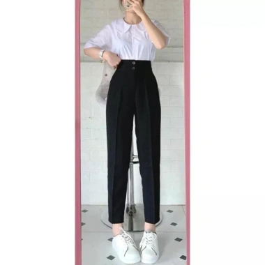 Quần Tây Công Sở Nữ Cúc Cạp Cao Baggy Lưng Cao Tôn Dáng, Co Giãn Nhẹ - Giá 99k