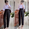 Quần tây công sở nữ lưng cao baggy ống đứng vải tuyết mưa đen 2 khuy lệch 79.000₫