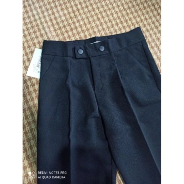 Quần tây công sở nữ lưng cao baggy ống đứng vải tuyết mưa đen 2 khuy lệch 79.000₫