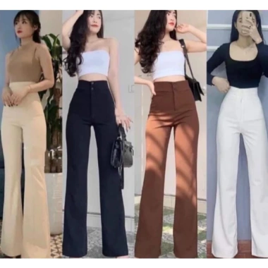 Quần tây công sở nữ lưng cao hai cúc, ống loe 100cm, vải tuyết mưa vitex dày dặn Giá 138k
