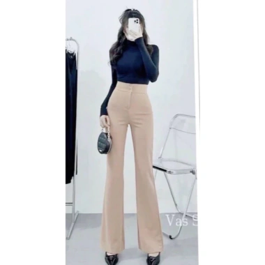 Quần tây công sở nữ lưng cao hai cúc, ống loe 100cm, vải tuyết mưa vitex dày dặn Giá 138k 3