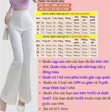 Quần tây công sở nữ lưng cao hai cúc, ống loe 100cm, vải tuyết mưa vitex dày dặn Giá 138k 5
