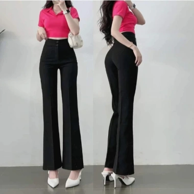 Quần tây công sở nữ lưng cao hai cúc, ống loe 100cm, vải tuyết mưa vitex dày dặn Giá 138k 7