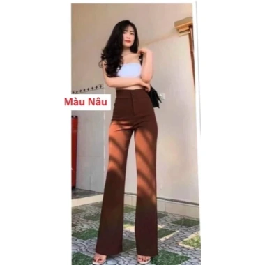 Quần tây công sở nữ lưng cao hai cúc, ống loe 100cm, vải tuyết mưa vitex dày dặn Giá 138k 8