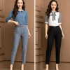 Quần tây công sở nữ lưng cao, khóa sườn, dáng baggy, vải tuyết mưa mềm, phối đai xinh