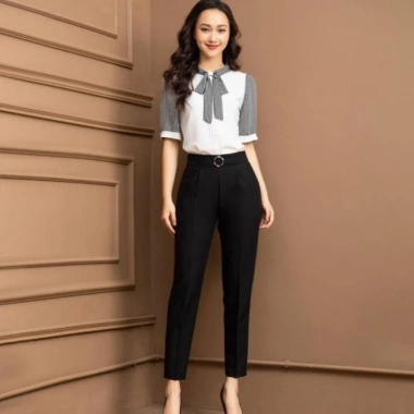 Quần tây công sở nữ lưng cao, khóa sườn, dáng baggy, vải tuyết mưa mềm, phối đai xinh 10