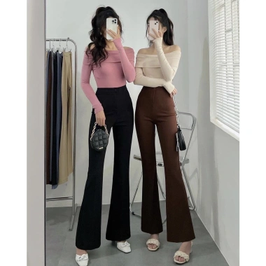 Quần tây công sở nữ ống loe 1 khuy, cạp lưng cao, vải tuyết mưa - 110k