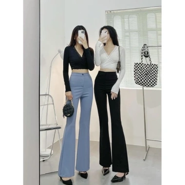 Quần tây công sở nữ ống loe 1 khuy, cạp lưng cao, vải tuyết mưa - 110k