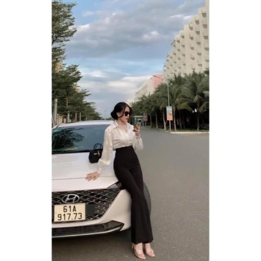 Quần tây công sở nữ ống loe 1 khuy, cạp lưng cao, vải tuyết mưa - 110k