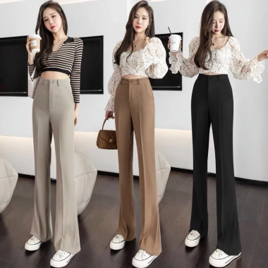 Quần Tây Công Sở Ống Loe Cạp Cao Dáng Dài 1 Khuy Vải Tuyết Mưa - Giá chỉ 85k
