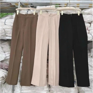 Quần tây công sở ống loe dáng lỡ màu nâu đen kem, vải tuyết mưa, giảm 21%