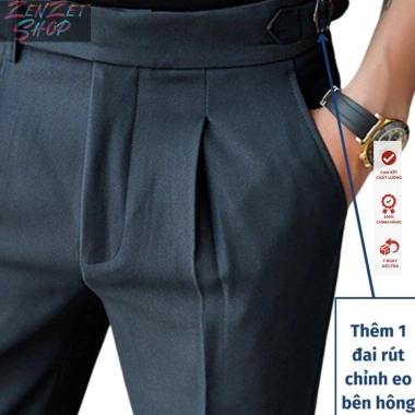 Quần tây Nam cạp cao tự chỉnh eo, baggy lịch lãm màu xám đen be kem Zenzetshop QTN04