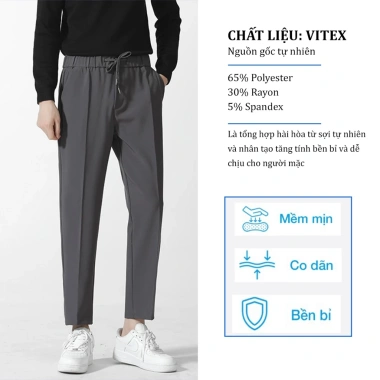 Quần tây nam cạp chun co giãn baggy vải tuyết mưa không nhăn không xù QUZ SOLADO 149k 2