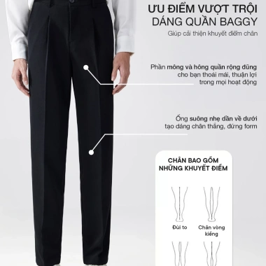 Quần tây nam Hàn Quốc JBagy baggy vải co giãn dày ống rộng đen kem JA101 281k