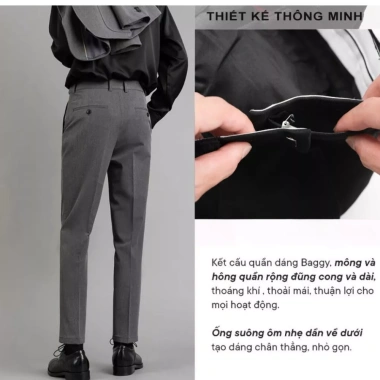 Quần Tây Nam Hàn Quốc Ống Xuông Dáng Baggy Sidetab Dày Dặn Giá 191.750₫ 2