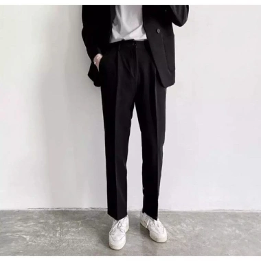 Quần tây nam Hàn Quốc WOO baggy suông vải tuyết mưa đen kem, dày dặn mềm mại không nhăn, giá 148k 10