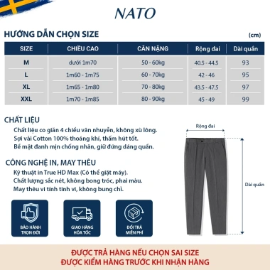 Quần Tây Nam Nato Thomason Vải Co Giãn Eo Bụng Form Regular Giá 350.000 - Lịch Sự Trẻ Trung