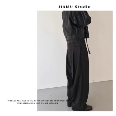 Quần Tây Nam Ống rộng Jiamu Studio - Dáng suông, vải Hàn Quốc xếp ly, đen ghi, 635k 4