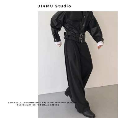 Quần Tây Nam Ống rộng Jiamu Studio - Dáng suông, vải Hàn Quốc xếp ly, đen ghi, 635k 5