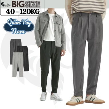 Quần Tây Nam, Quần Âu Nam 45-110KG Baggy vải co giãn nhẹ, thun lưng, giảm giá 129k