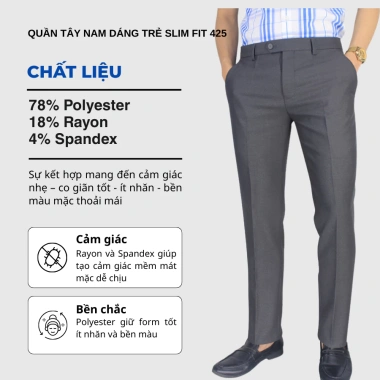 Quần Tây Nam Slimfit Trơn Cao Cấp Vĩnh Tiến Mềm Mịn Thoáng Khí - 403.750 VND 7
