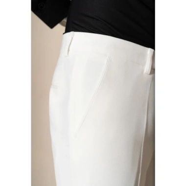 Quần tây nam trắng kem cotton không bai, dáng công sở ống đứng hơi côn 400k