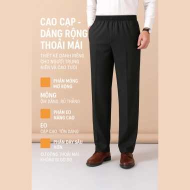 Quần Tây Nam Trung Niên – Lưng Thun Co Giãn, Ống Suông Rộng, Vải Không Nhăn – 229k 6