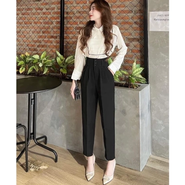Quần Tây Nữ 3 Cúc Cạp Cao Bản To Xếp Ly Lưng Siêu Cao - Công Sở & Dạo Phố, 79,000₫