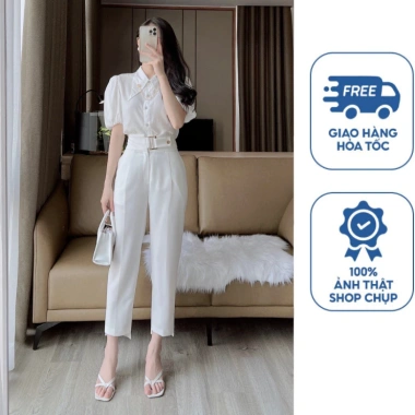 Quần tây nữ AMY lưng cao cạp cao tôn dáng ống đứng, khóa trước, màu đen trắng nâu 250k
