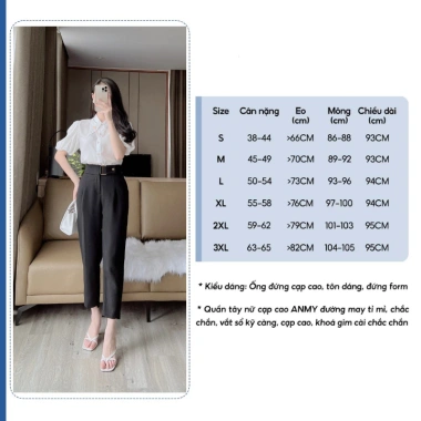Quần tây nữ AMY lưng cao cạp cao tôn dáng ống đứng, khóa trước, màu đen trắng nâu 250k