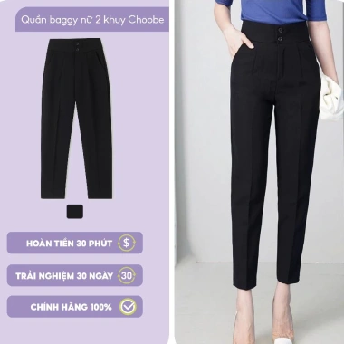 Quần tây nữ baggy cạp cao 2 cúc đen tôn dáng: Công sở, chuẩn loại 1, giá 149.000₫