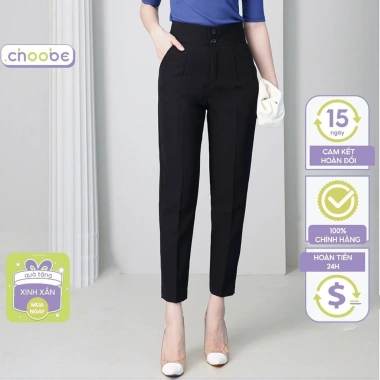 Quần tây nữ baggy cạp cao 2 cúc đen tôn dáng: Công sở, chuẩn loại 1, giá 149.000₫